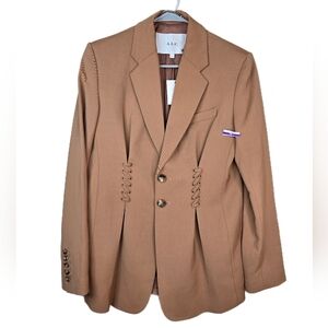 A.L.C Women Maverick Blazer Jacket  Coat Sz 2 Tan Orange Long Line Lace Up Cinch